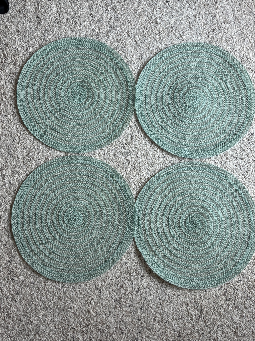 Set of 4 Sage Green Round Braided Placemats 12”